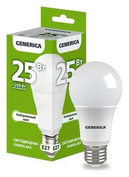 Лампа светодиодная A65 25Вт грушевидная 4000К E27 230В GENERICA LL-A65-25-230-40-E27-G