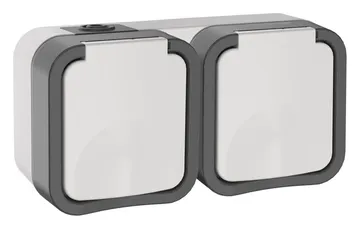 Розетка 2-м ОП TORS 16А IP55 TS222 горизонт. с заземл. с крышкой бел. IEK TS-R26-16-55-G-K41