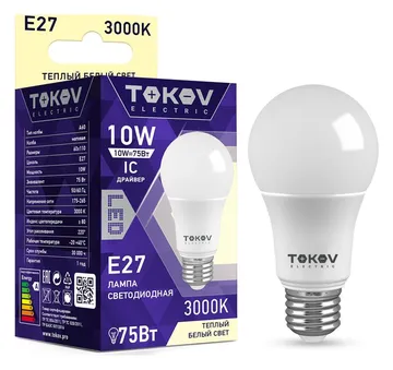 Лампа светодиодная 10Вт А60 3000К Е27 176-264В TOKOV ELECTRIC TKE-A60-E27-10-3K