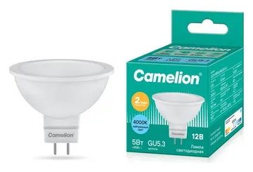 Лампа светодиодная LED5-MR16/845/GU5.3 5Вт 4500К бел. GU5.3 385лм 12В Camelion 12026