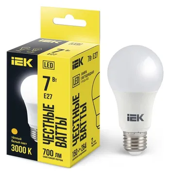 Лампа светодиодная A60 7Вт грушевидная 3000К тепл. бел. E27 630лм 230-240В IEK LLE-A60-7-230-30-E27