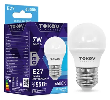 Лампа светодиодная 7Вт G45 6500К Е27 176-264В TOKOV ELECTRIC TKE-G45-E27-7-6.5K