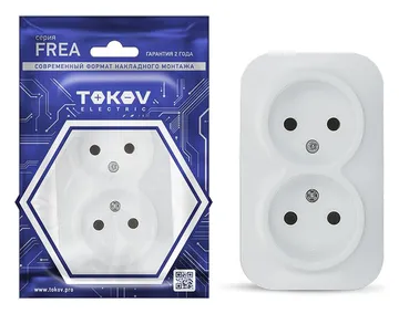 Розетка 2-м ОП Frea 16А IP20 250В без заземл. АБС-пластик бел. TOKOV ELECTRIC TKE-FR-R2-C01