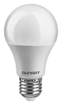 Лампа светодиодная 61 140 OLL-A60-10-230-6.5K-E27 10Вт грушевидная 6500К холод. бел. E27 1000лм 176-264В ОНЛАЙТ 61140