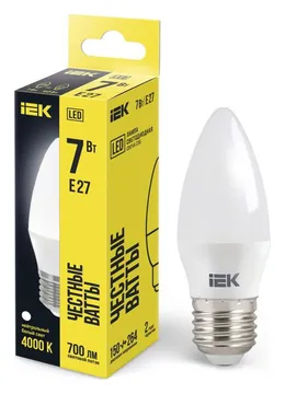 Лампа светодиодная 7Вт C35 свеча 4000К нейтр. бел. E27 230В IEK LLE-C35-7-230-40-E27