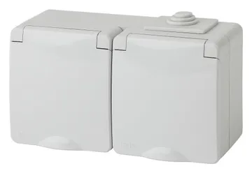 Розетка 2-м ОП Эра Эксперт 11-2604-03 16А IP65 горизонт. 250В 2х2P+E защ. шторки сер. Эра Б0035992
