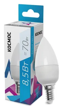 Лампа светодиодная 8.5Вт свеча 4500К бел. E14 220В КОСМОС LkecLED8.5wCNE1445