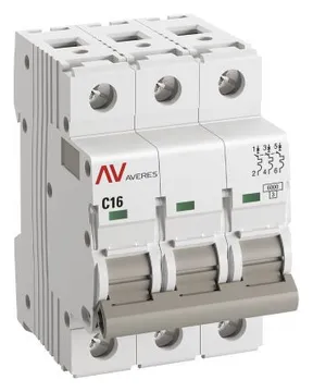 Выключатель автоматический модульный 3п C 16А 6кА AV-6 AVERES EKF mcb6-3-16C-av