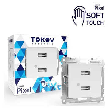 Розетка 2-м USB СП Pixel тип A+A 5В 1х2.1А 2х1.05А механизм айс TOKOV ELECTRIC TKE-PX-2USB-C34