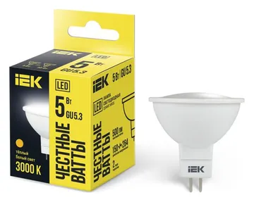 Лампа светодиодная MR16 5Вт 3000К тепл. бел. GU5.3 450лм 230-240В IEK LLE-MR16-5-230-30-GU5