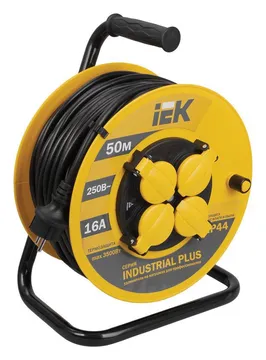 Удлинитель на катушке 4х50м с заземл. 16А IP44 Industrial plus УК50 3х1.5 термозащита IEK WKP15-16-04-50-44