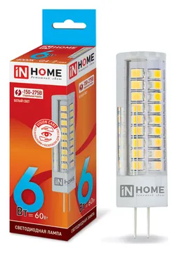 Лампа светодиодная LED-JCD-VC 6Вт капсульная 4000К нейтр. бел. G4 540лм 230В IN HOME 4690612028613