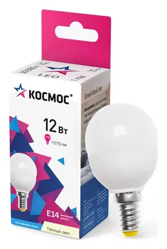 Лампа светодиодная GL45 12Вт 3000К E14 1070лм 174-265В КОСМОС LkeLED12wGL45E1430