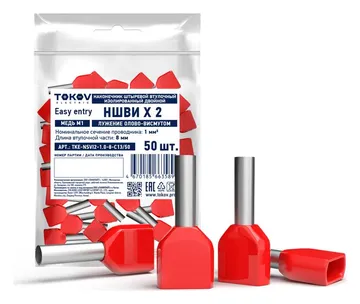 Наконечник штыревой втулочный изолированный двойн. НШВИ(2) 1.0-8 TOKOV ELECTRIC TKE-NSVI2-1.0-8-C13/50