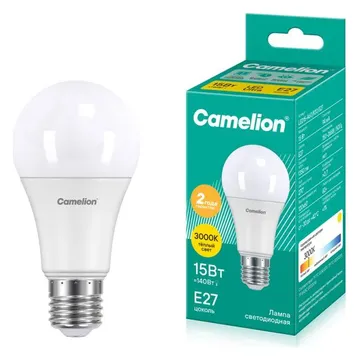Лампа светодиодная LED15-A60/830/E27 15Вт грушевидная 3000К тепл. бел. E27 1280лм 220В Camelion 12185