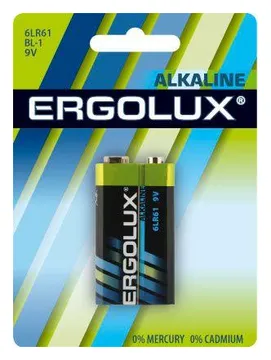 Элемент питания алкалиновый "крона" 6LR61 9В Alkaline BL-1 (блист.1шт) Ergolux 11753