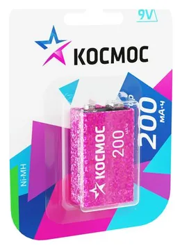 Аккумулятор 6F22 200мА.ч 1BL (блист.1шт) КОСМОС KOCNI-MH6F22(200mAh)