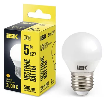 Лампа светодиодная G45 5Вт шар 3000К тепл. бел. E27 450лм 230-240В IEK LLE-G45-5-230-30-E27