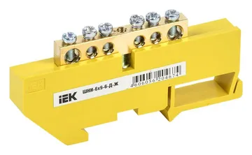 Шина PE "земля" на DIN-изоляторе ШНИ-6х9-6-Д-Ж IEK YNN10-69-6D-K05