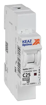 Выключатель автоматический модульный 1п C 25А 4.5кА OptiDin BM63-1C25-4.5-УХЛ3 КЭАЗ 326796