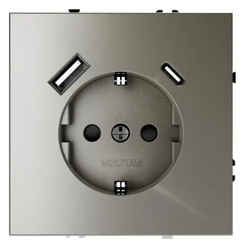 Розетка 1-м СП S70 16А с USB A+С с заземл. защ. шторки механизм шелк Voltum VLS040504