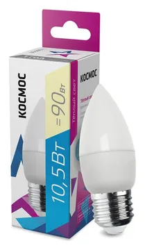 Лампа светодиодная 10.5Вт свеча 3000К тепл. бел. E27 220В КОСМОС LkecLED10.5wCNE2730