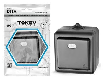 Выключатель 1-кл. ОП Dita IP54 10А 250В с индикацией карбон TOKOV ELECTRIC TKL-DT-V1I-C14-IP54