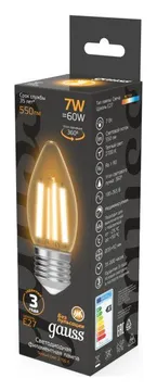 Лампа светодиодная филаментная Black Filament 7Вт свеча 2700К тепл. бел. E27 550лм GAUSS 103802107