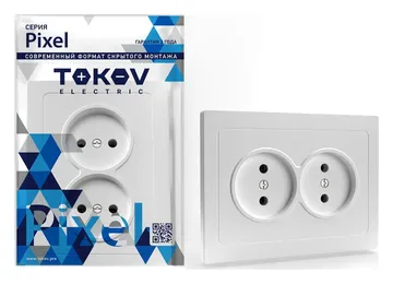 Розетка 2-м СП Pixel 16А IP20 без заземл. в сборе бел. TOKOV ELECTRIC TKE-PX-R2F-C01