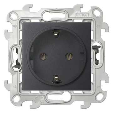 Розетка 1-м СП Simon 24 16А IP20 2P+E Push&Go без защ. шторок механизм графит Simon 2420434-038