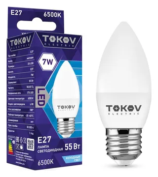 Лампа светодиодная 7Вт С37 6500К Е27 176-264В TOKOV ELECTRIC TKE-C37-E27-7-6.5K