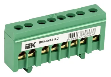 Шина PE "земля" в корп. изол. на DIN-рейку ШНИ-6х9-8-К-З зел. IEK YNN10-69-8KD-K06