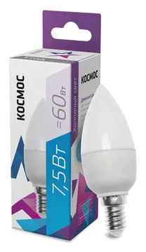 Лампа светодиодная CN 7.5Вт 220В E14 6500К КОСМОС LkecLED7.5wCNE1465