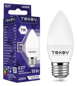Лампа светодиодная 7Вт С37 4000К Е27 176-264В TOKOV ELECTRIC TKE-C37-E27-7-4K