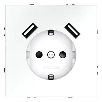 Розетка 1-м СП S70 16А с USB A+A с заземл. защ. шторки механизм бел. матов. Voltum VLS040402