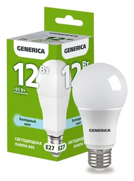 Лампа светодиодная A60 12Вт грушевидная 6500К E27 230В GENERICA LL-A60-12-230-65-E27-G