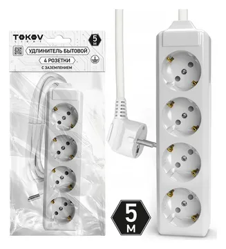 Удлинитель 4х5м с заземл. 10А 3х1.5 TOKOV ELECTRIC TKL-C01-BU4-5-1.5-Z