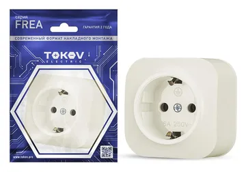 Розетка 1-м ОП Frea 16А IP20 250В с заземл. АБС-пластик беж. TOKOV ELECTRIC TKE-FR-R1Z-C02