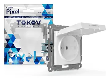 Розетка 1-м СП Pixel IP44 с заземл. защ. шторки с крышкой механизм бел. TOKOV ELECTRIC TKE-PX-R1ZSW1-C01-IP44