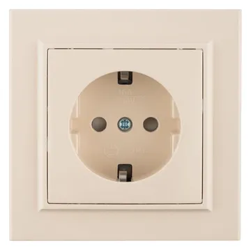 Розетка 1-м СП Минск 16А IP20 с заземл. защ. шторки беж. EKF ERR16-028-200