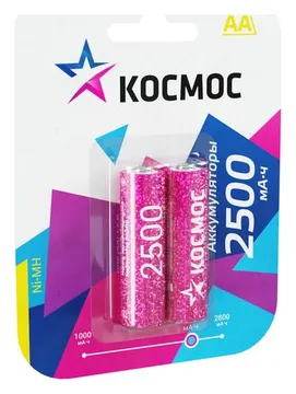 Аккумулятор AA/R6 2500мА.ч NI-MN BP-2 (блист.2шт) КОСМОС KOCR6NIMH2500MAH2BL
