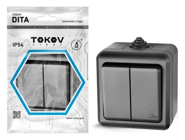 Выключатель 2-кл. ОП Dita IP54 10А 250В карбон TOKOV ELECTRIC TKL-DT-V2-C14-IP54