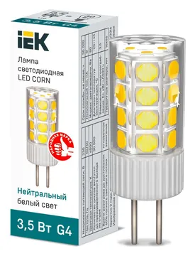 Лампа светодиодная Corn 3.5Вт капсульная 4000К нейтр. бел. G4 230В керамика IEK LLE-Corn-4-230-40-G4
