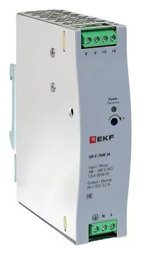 Блок питания на дин рейку 75Вт Uвх 220В AC Uвых 24В DC постоянного тока EKF DR-E-75W-24