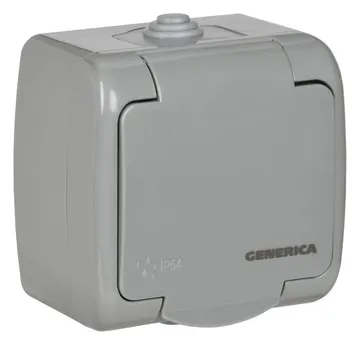 Розетка 1-м ОП AQUATIC РСш12-2-А 16А IP54 с заземл. с крышкой GENERICA ERA12-K03-16-54