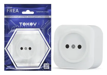 Розетка 1-м ОП Frea 16А IP20 250В без заземл. АБС-пластик бел. TOKOV ELECTRIC TKE-FR-R1-C01
