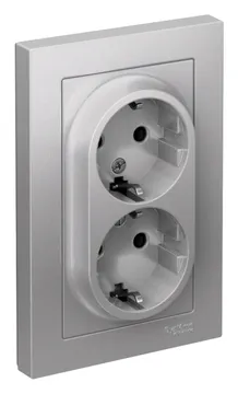 Розетка 2-м СП AtlasDesign 16А IP20 с заземл. в сборе алюм. SE ATN000324
