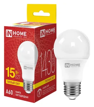 Лампа светодиодная LED-A60-VC 15Вт грушевидная 3000К тепл. бел. E27 1430лм 230В IN HOME 4690612020266