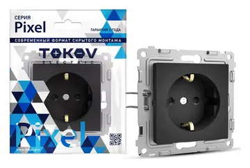 Розетка 1-м СП Pixel 16А IP20 с заземл. защ. шторки механизм карбон TOKOV ELECTRIC TKE-PX-R1ZSF-C14
