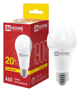 Лампа светодиодная LED-A60-VC 20Вт грушевидная 3000К тепл. бел. E27 1900лм 230В IN HOME 4690612020297